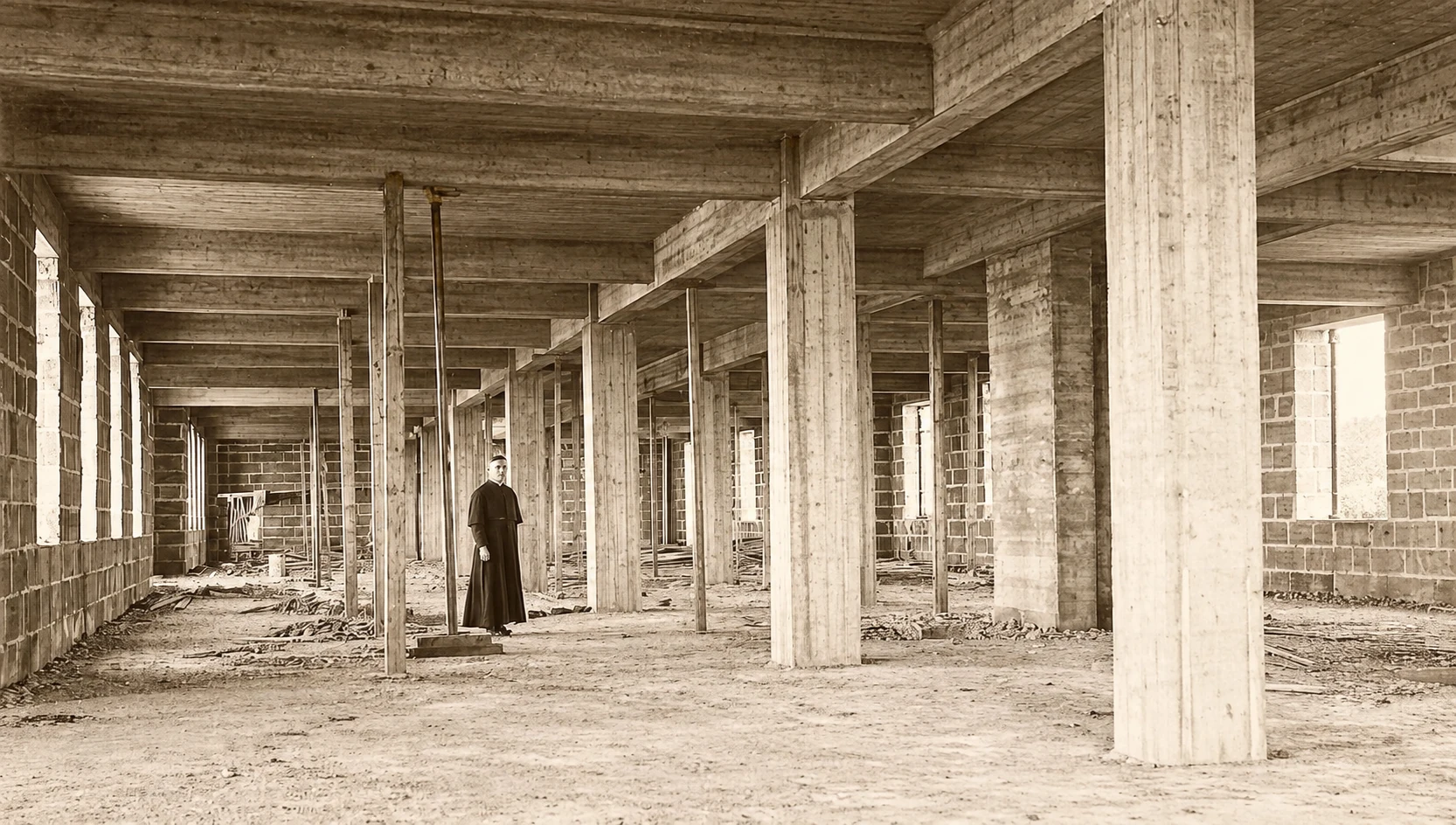 El futuro Mons. Labrie en 1918 en el colegio en construcción