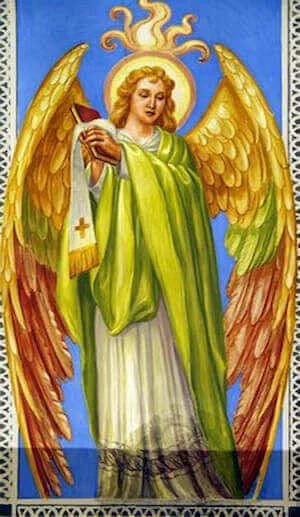 Ángel con bandera adornada de cruz