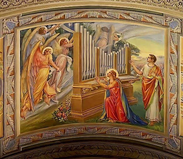 Santa Cecilia y los ángeles frente a un órgano, fresco de Santa Ana de Woonsocket
